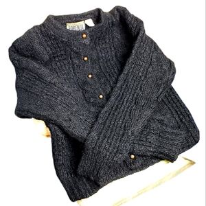 Vintage 80's L Cable Mohair Eyelash Blend Dark Academia Bronze Button Cardigan